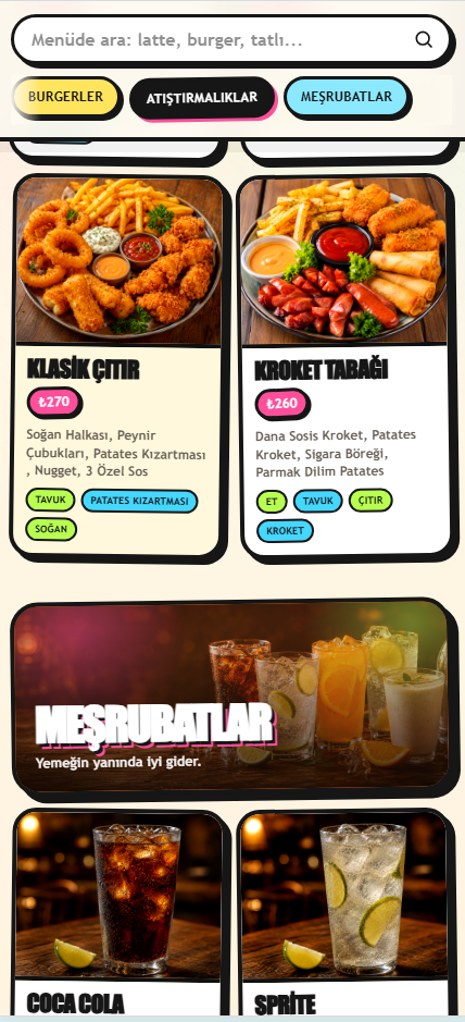 QR kodla açılan restoran menüsü